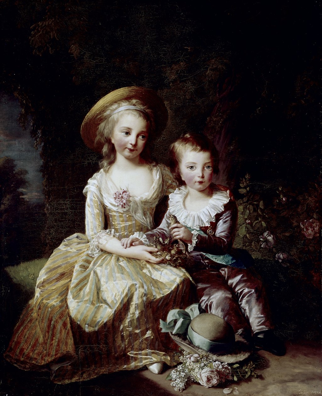 Porträtt av Marie Thérèse Charlotte av Frankrike och Delfino Louis Joseph Xavier från Frankrike av Elisabeth Louise Vigee Lebrun