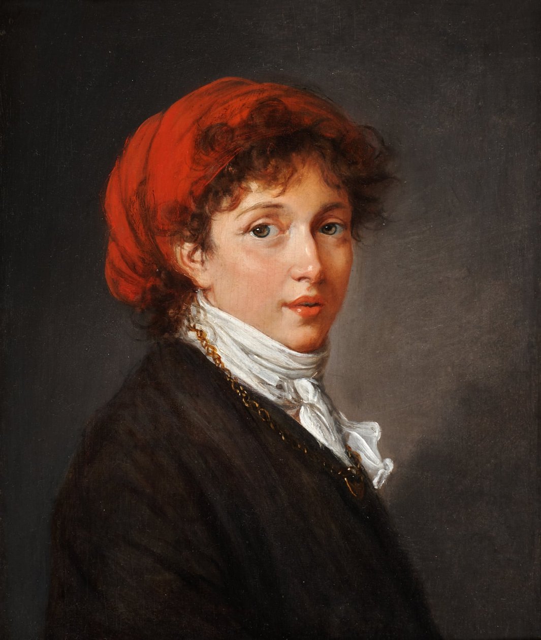 Självporträtt i ateljékostym av Elisabeth Louise Vigee-Lebrun