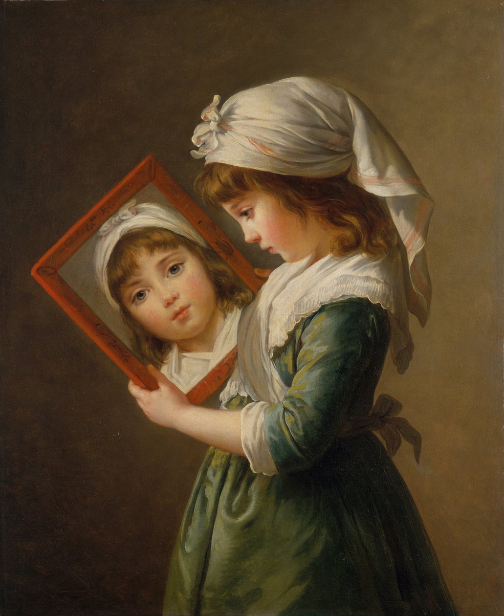 Julie Le Brun 1780-1819 Tittar i en spegel, 1787. av Elisabeth Louise Vigee Lebrun