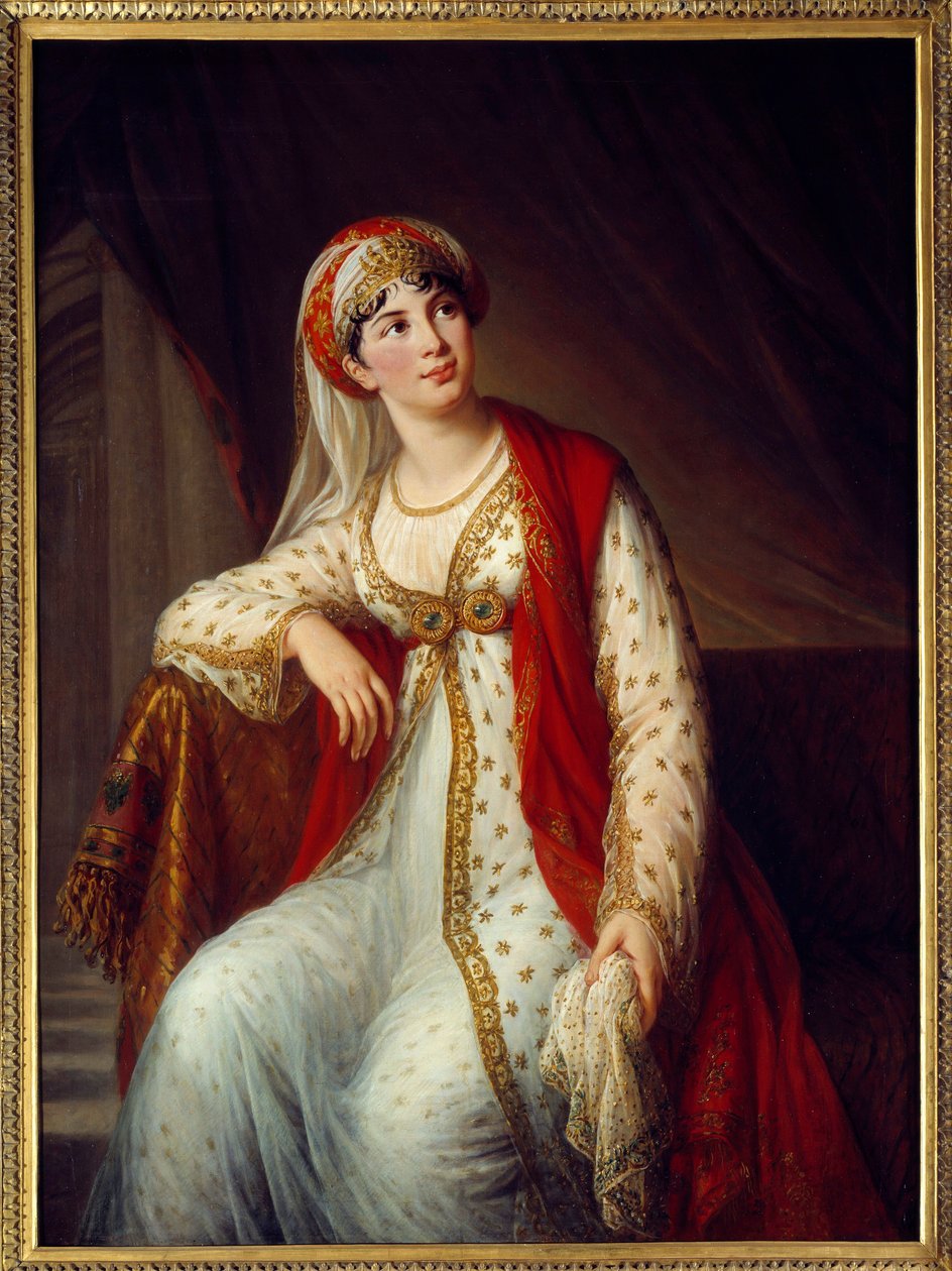 Porträtt av den italienska sångerskan Giuseppina Grassini (1773-1850) i rollen som Zaire i Voltaires pjäs med samma namn (1694-1746) Hon var älskarinna till Napoleon Bonaparte och hertigen av Wellington. Målning av Marie Elisabeth Louise Vigee Le brun (ou  av Elisabeth Louise Vigee Lebrun