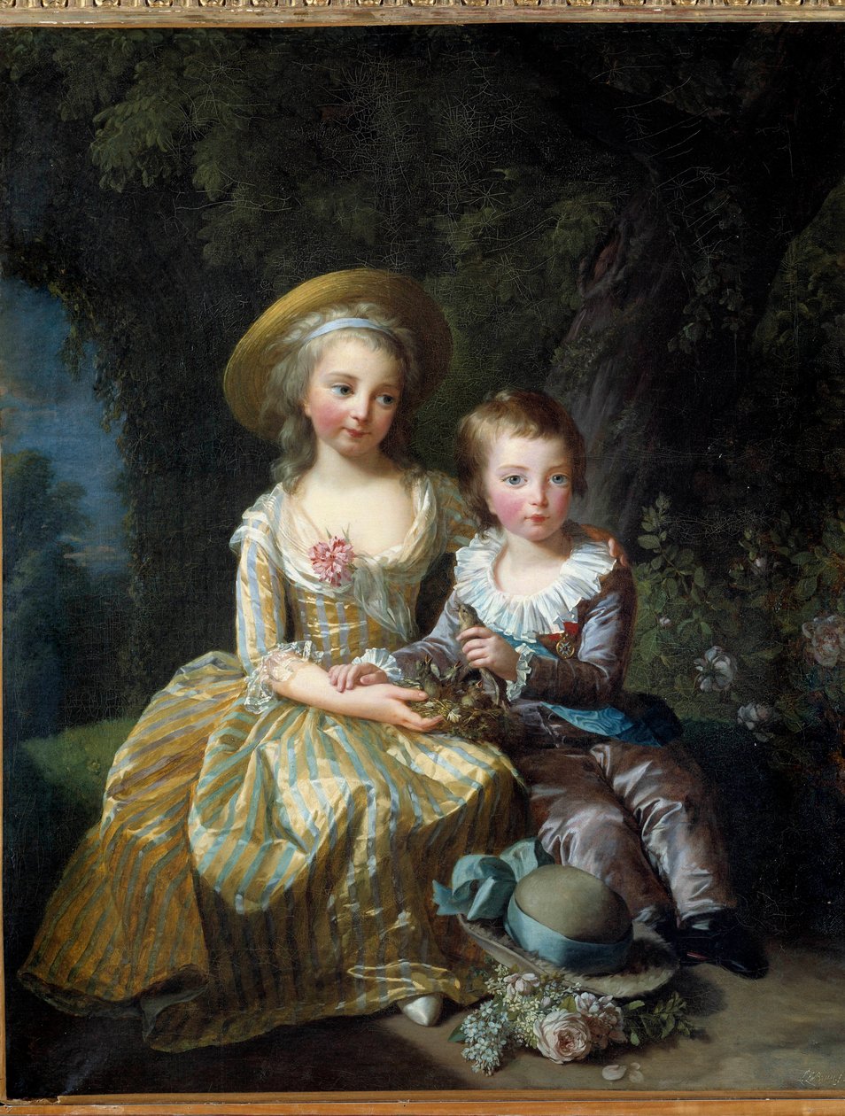 Porträtt av Marie Therese Charlotte av Frankrike, Madame Royale, blivande hertiginna av Angouleme (1778-1851) och Dauphinen Louis Joseph Xavier av Frankrike (1781-1789) Båda barn till Marie Antoinette och Louis XVI. Målning av Marie Elisabeth Louise Vigee  av Elisabeth Louise Vigee Lebrun