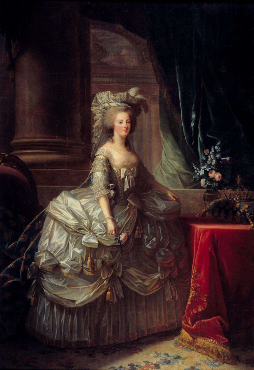 Porträtt av drottning Marie Antoinette (1755 - 1793). Målning av Marie Elisabeth Louise Vigee Le brun (eller Vigee-Lebrun eller Vigee Lebrun) (1755-1842). 1800-talet. Olja på duk. Mått: 2,76 x 1,93 m. - Hellängdsporträtt av drottning Marie Antoinette (1755 av Elisabeth Louise Vigee Lebrun