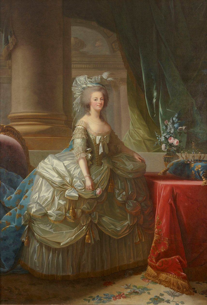 Porträtt av drottning Marie Antoinette av Frankrike 1755-1793, ca. 1785. av Elisabeth Louise Vigee Lebrun