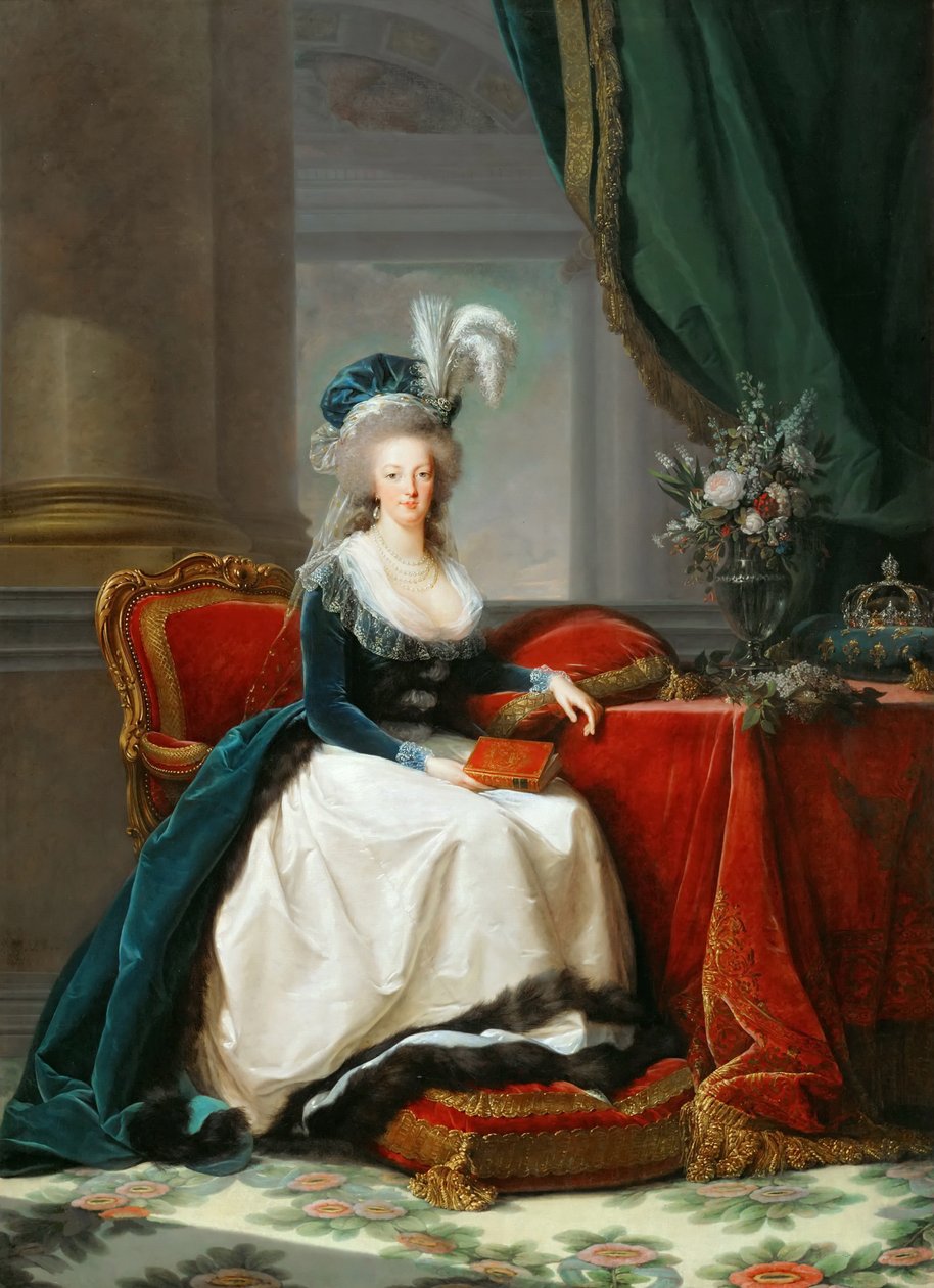 Porträtt av drottning Marie Antoinette av Frankrike 1755-1793, ca 1788. av Elisabeth Louise Vigee Lebrun