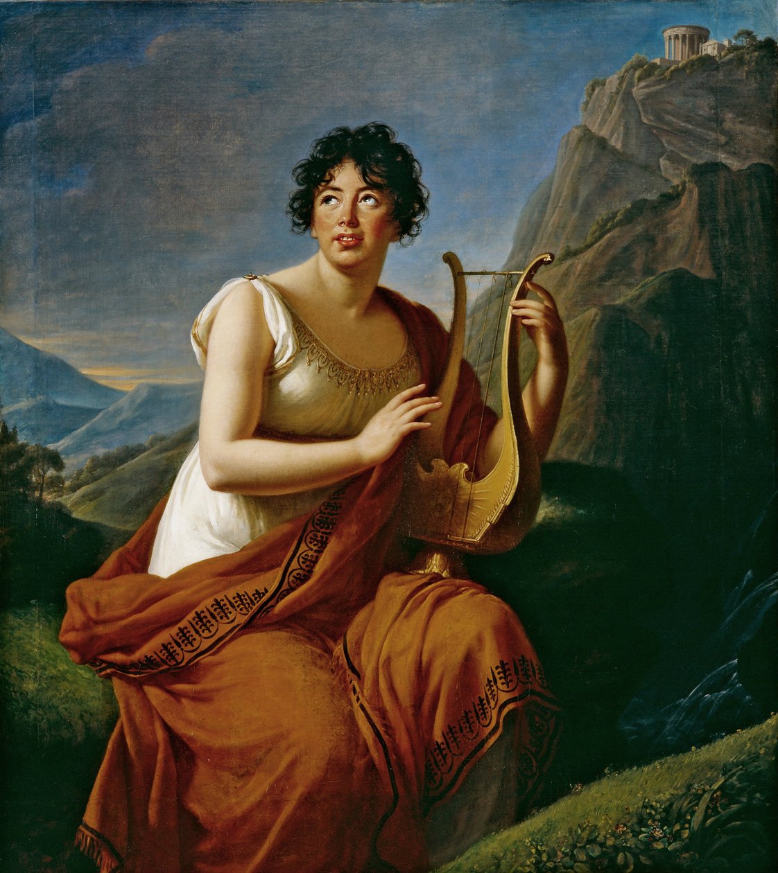 Porträtt av författaren friherrinnan Anne Louise Germaine de Staël 1766-1817 som Corinne på Cape Misenum, av Elisabeth Louise Vigee Lebrun