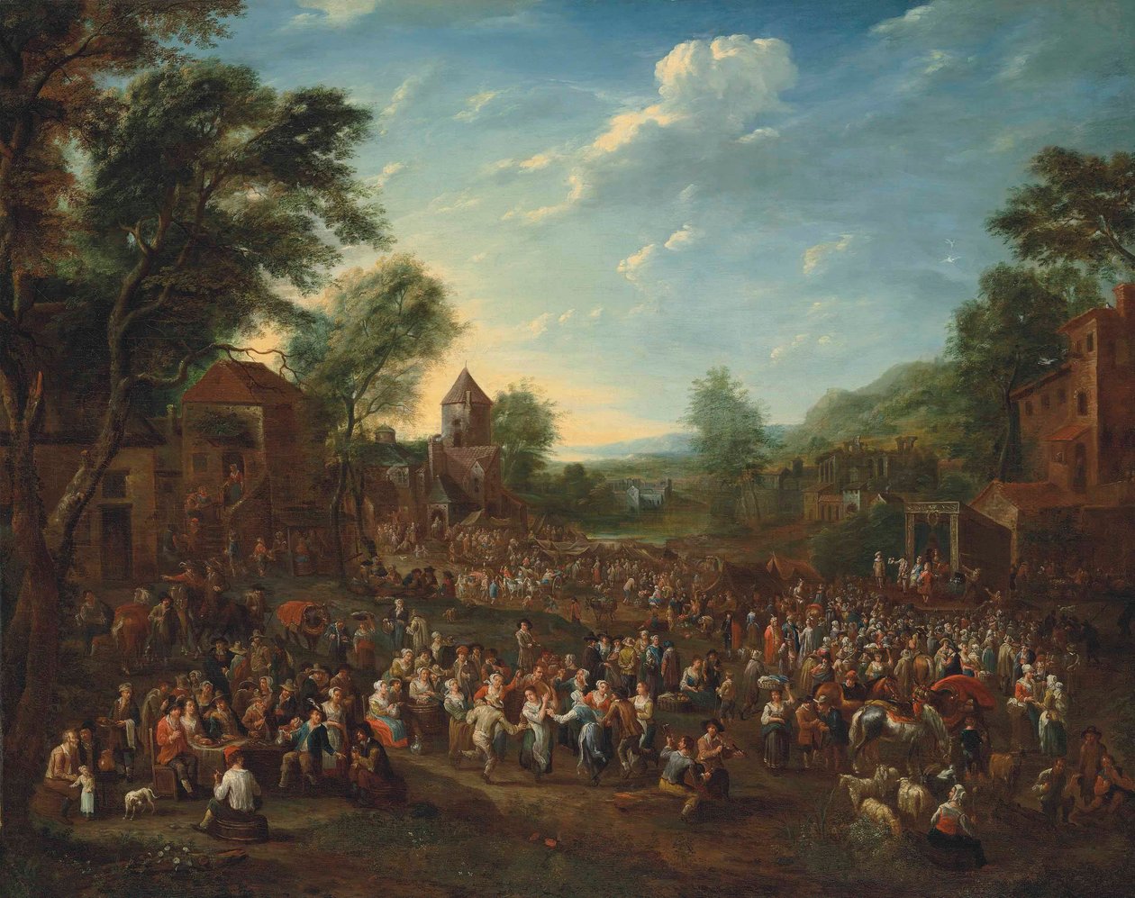 En kermesse i en by med dansande och glada människor av Elisabeth Seldron