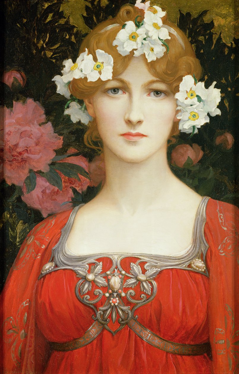 Cirkeln av vita blommor (olja på duk) av Elisabeth Sonrel