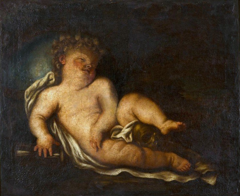 Childhood with attributes of life and death av Elisabetta Sirani
