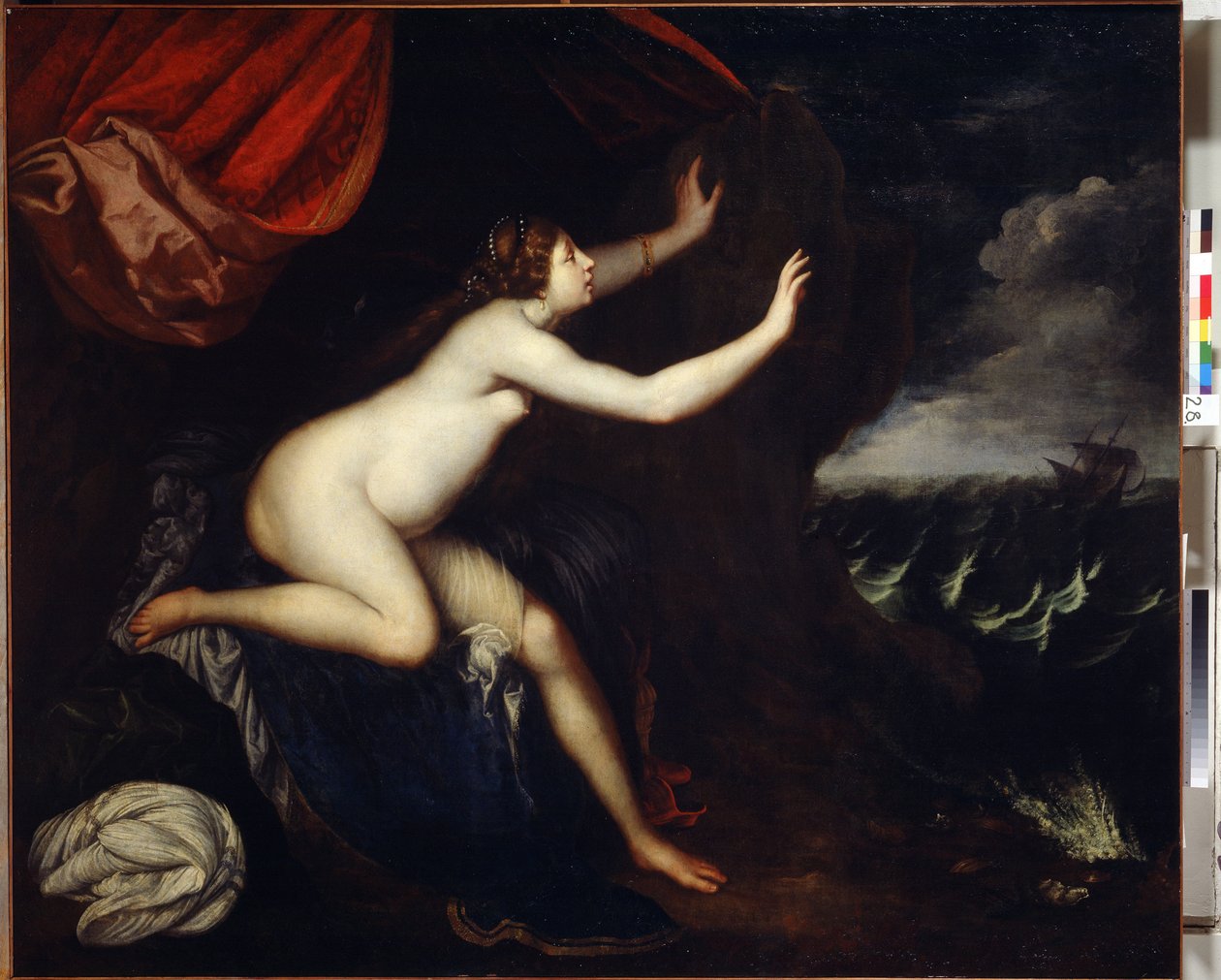 Riyadane (Riyadane) satt på Abandon. Målning av Elisabetta Sirani (1638-1665). Huille sur Toile av Elisabetta Sirani