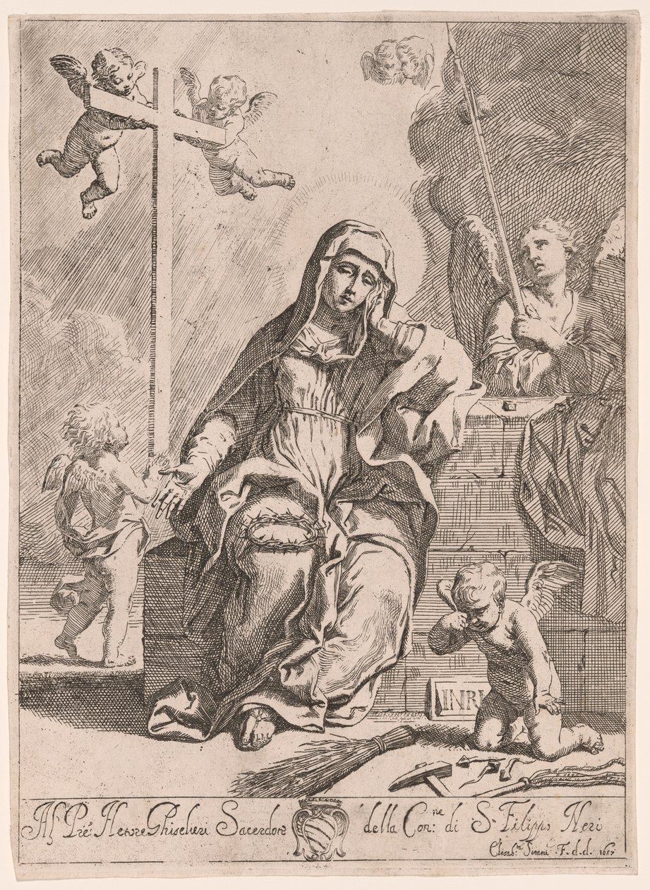 Smärtornas madonna med passionssymboler av Elisabetta Sirani