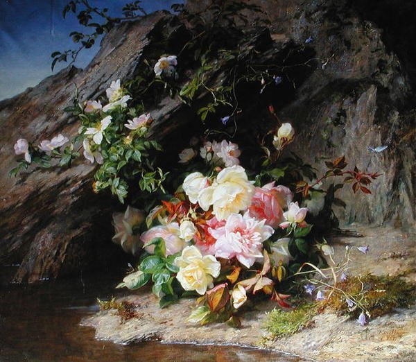 Rosor (olja på duk) av Elise Puyroche Wagner