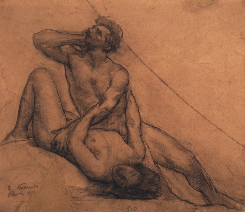 Couple - Study of a detail for the triangle ceiling over the seating area of the Municipal Theater of Rio de Janeiro av Eliseu Visconti