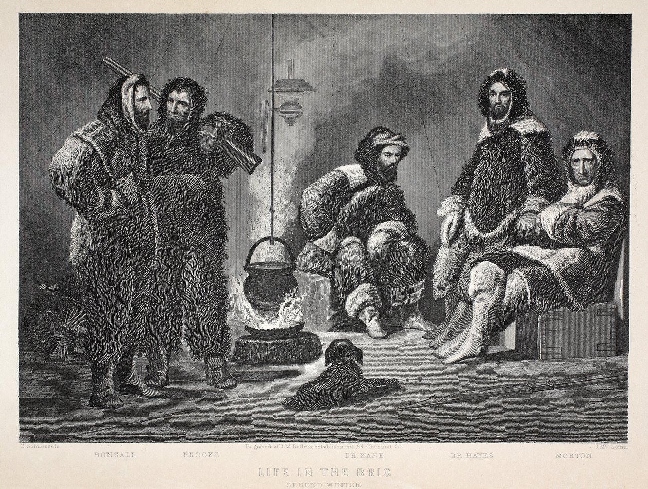 Life in the Brig, illustration från "The second Grinnell Expedition in Search of Sir John Franklin...", 1856 av Elisha Kane