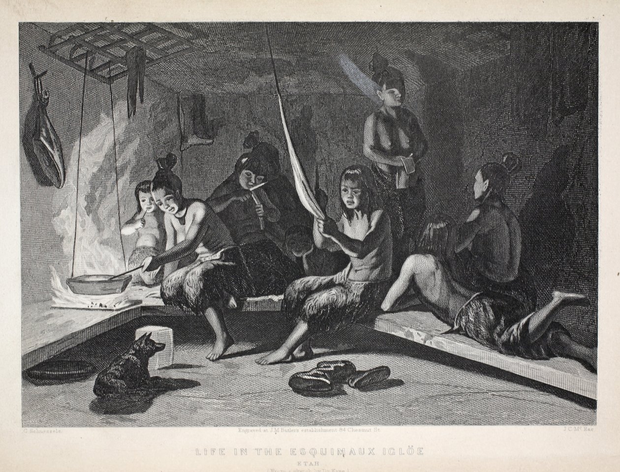 Livet i Esquimaux Igloe, Etah, illustration från "The Second Grinnell Expedition in Search of Sir John Franklin", 1856 av Elisha Kane