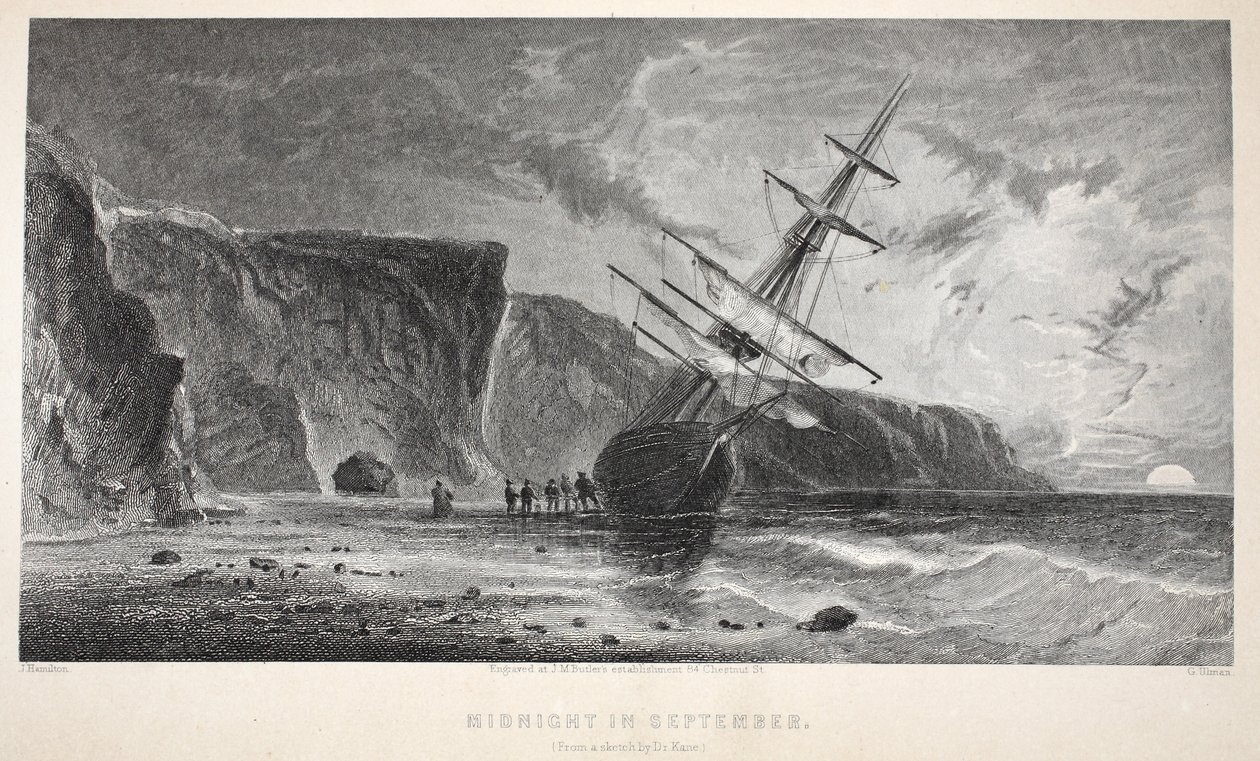 Midnatt i september, illustration från "The second Grinnell Expedition in Search of Sir John Franklin...", 1856 av Elisha Kane