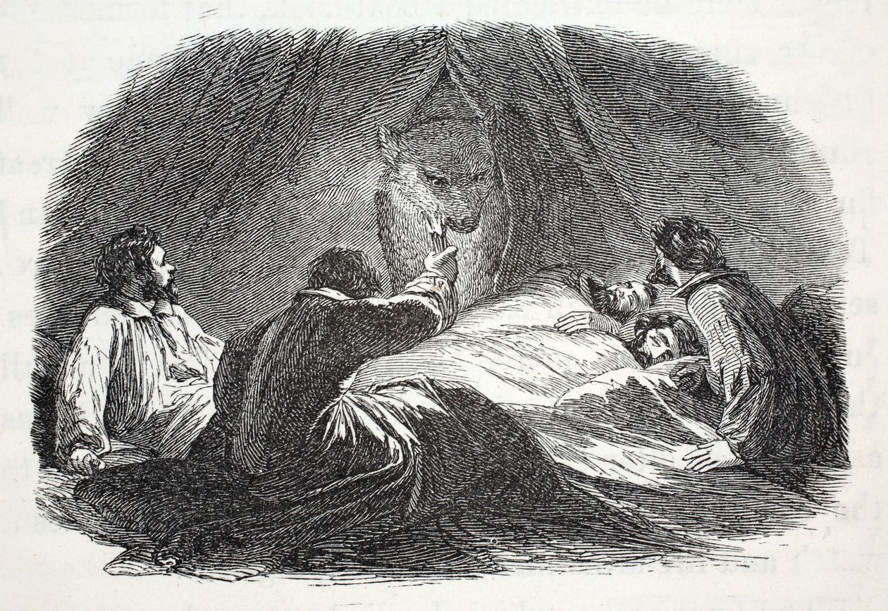 Björnen i lägret, illustration från "The second Grinnell Expedition in Search of Sir John Franklin...", 1856 av Elisha Kane