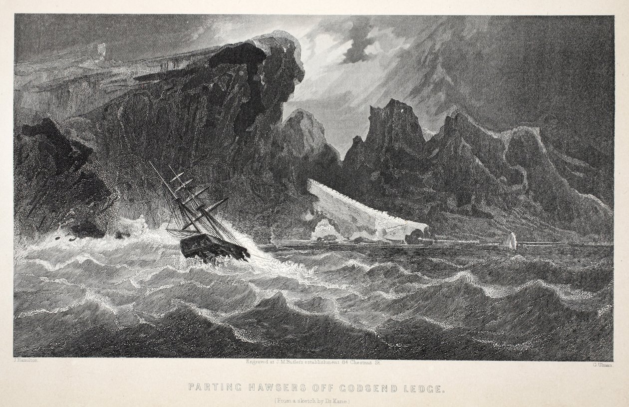Parting Hawsers off Godsend Ledge, illustration från The second Grinnell Expedition in Search of Sir John Franklin...
