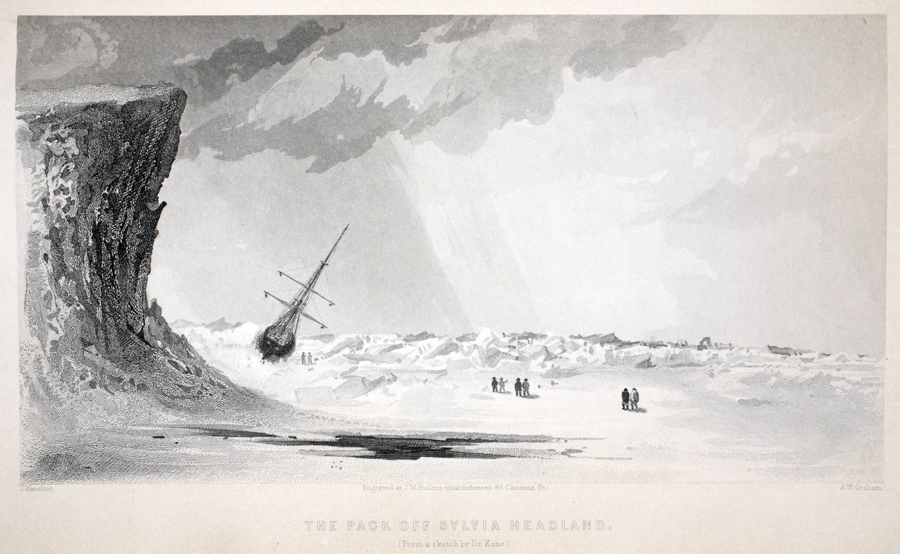 Packet utanför Sylvia Headland, illustration från "The second Grinnell Expedition in Search of Sir John Franklin...", 1856. av Elisha Kane