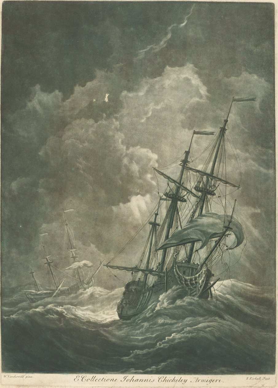 Fraktscen från samlingen av John Chicheley av Elisha Kirkall after Willem van de Velde the Elder