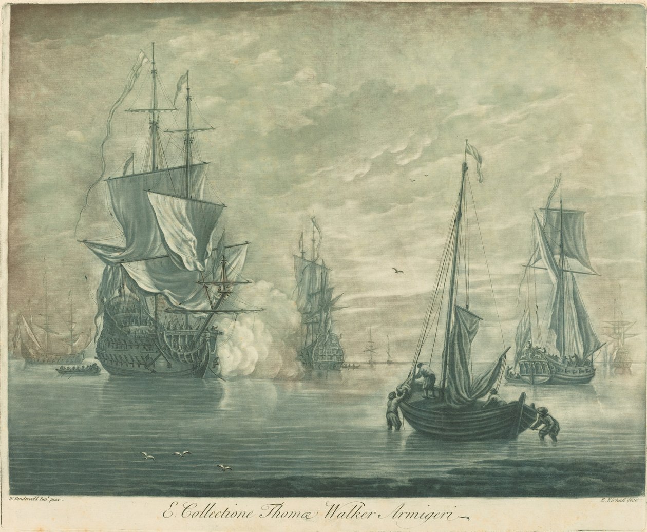Fraktscen från samlingen av Thomas Walker av Elisha Kirkall after Willem van de Velde the Younger