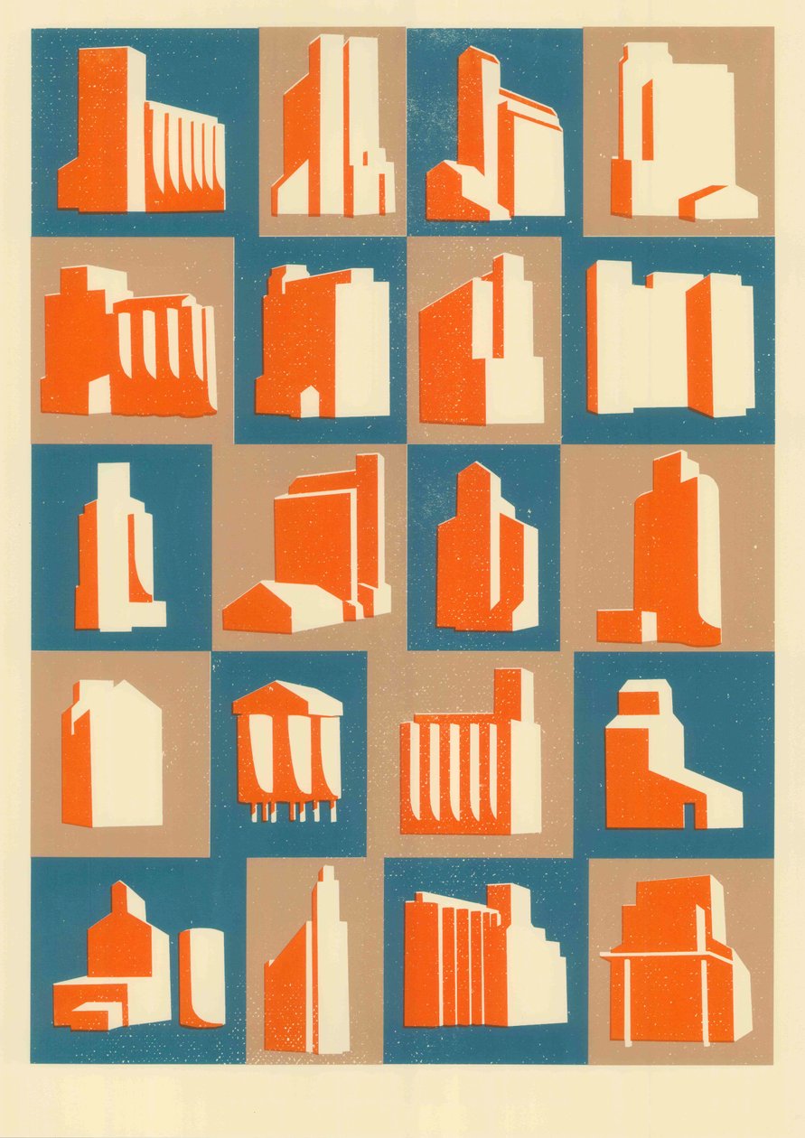 Spannmålssilos, 2013 (screentryck) av Eliza Southwood