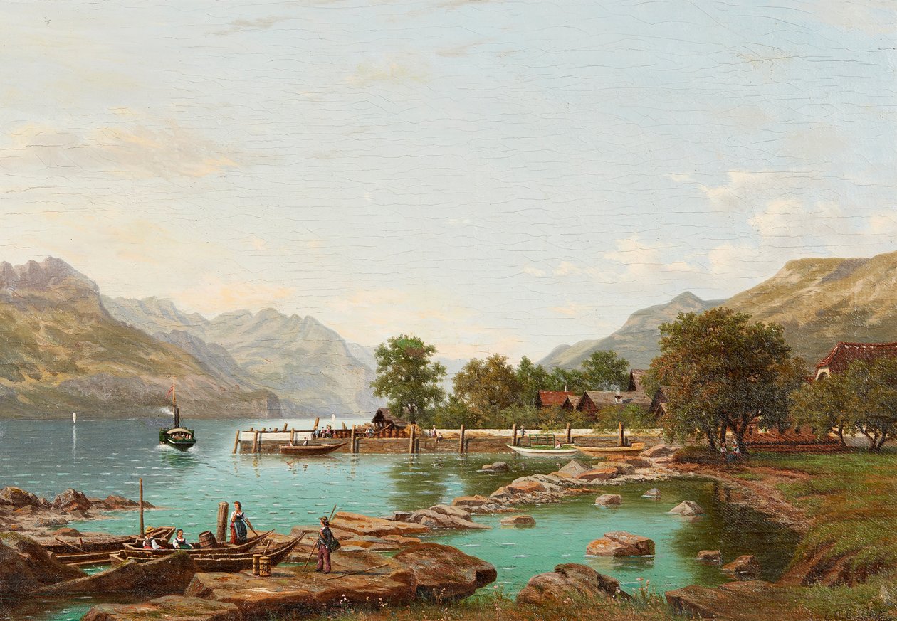 Landskap med berg vid Lago Maggiore (olja på duk) av Eliza Agnetus Emilius Nijhoff