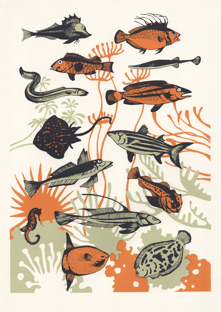 Orange Seaweed Fish, 2015 (screenprint) av Eliza Southwood