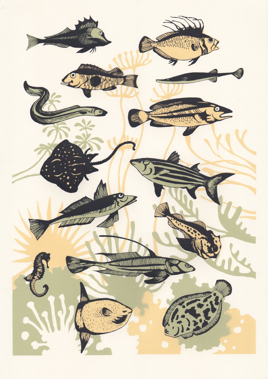 Peach Seaweed Fish, 2015 (screenprint) av Eliza Southwood