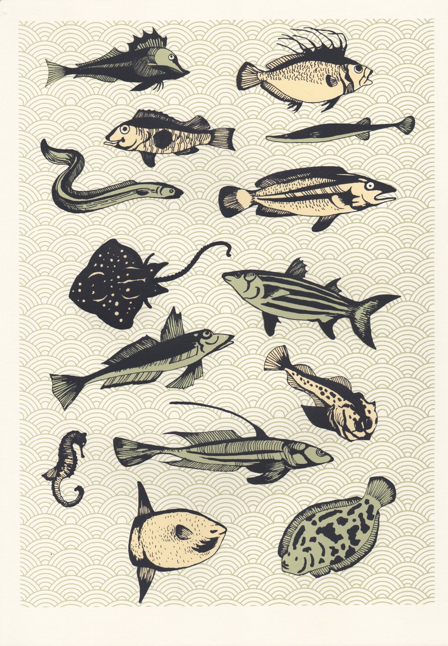 Yellow Japanese Fish, 2016 (screenprint) av Eliza Southwood