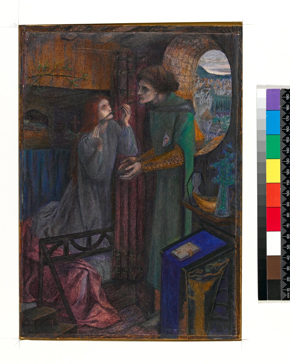 Clerk Saunders, 1857 (toalett, gouache och krita) av Elizabeth Eleanor Siddal