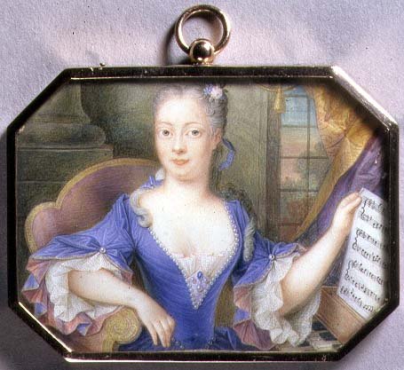 Porträtt miniatyr av Augusta, prinsessan av Wales av Elizabeth (attr. to) Ziesenis