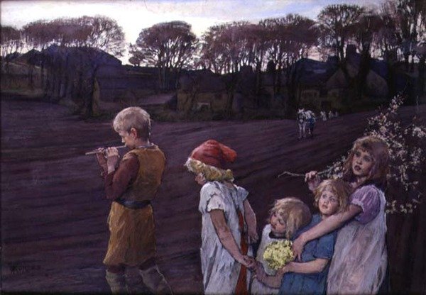 The Pied Piper, an Allegory of Spring (olja på duk) av Elizabeth Adela Stanhope Forbes