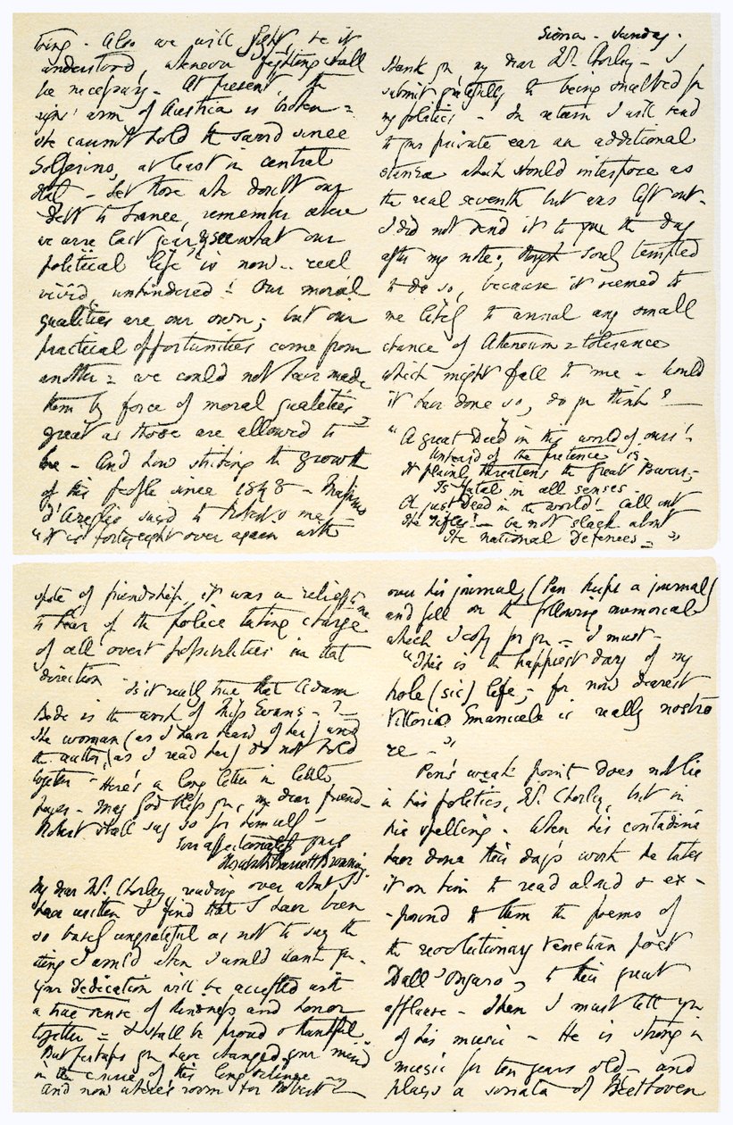 Brev från Elizabeth Barrett Browning till Henry F Chorley, 1859. av Elizabeth Barrett