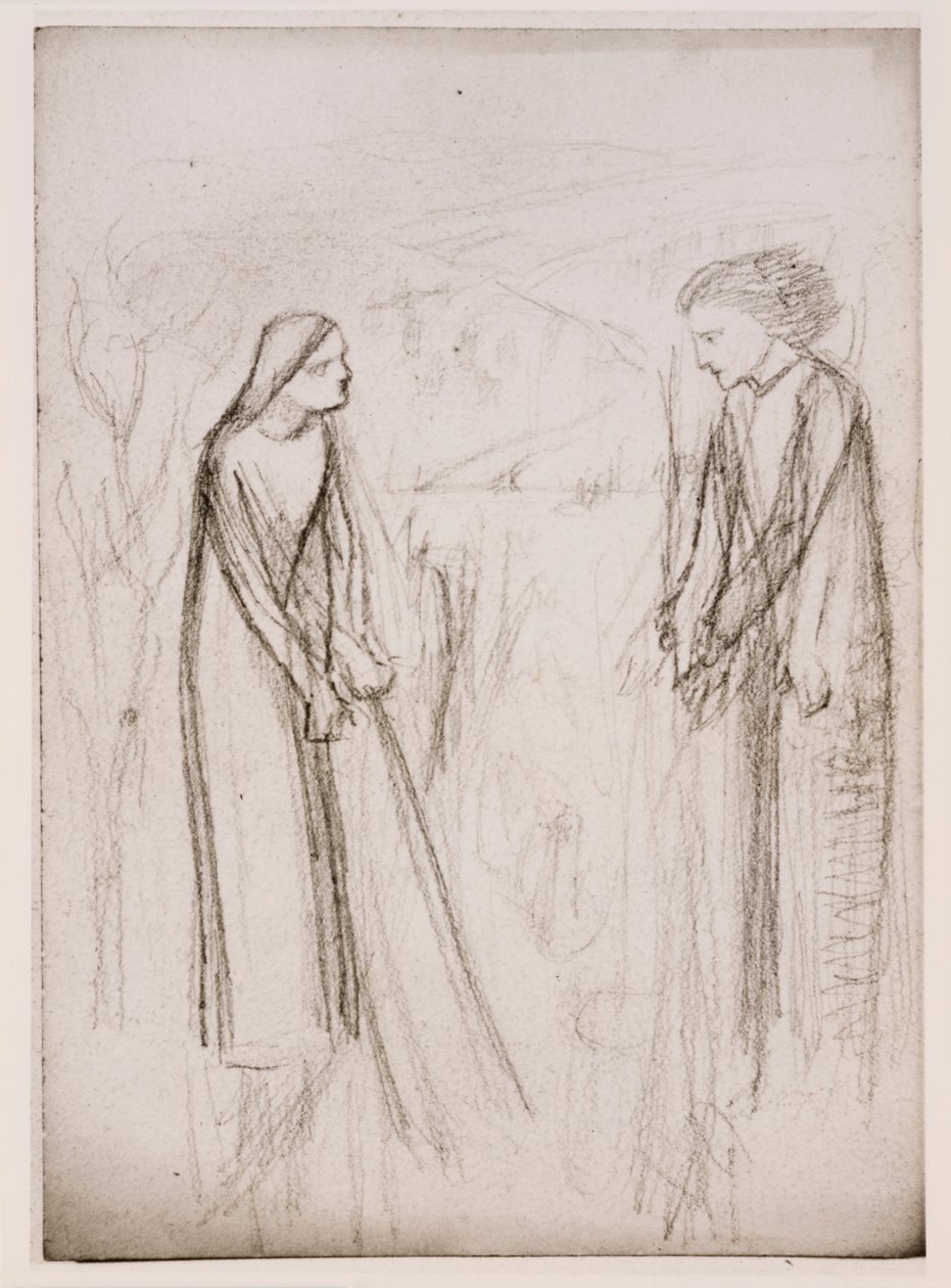 Annunciation, möjligen, ca 1970-77 (svartvitt fotografi tryckt på vitt papper) av Elizabeth Eleanor (1834 62) (after) Siddal
