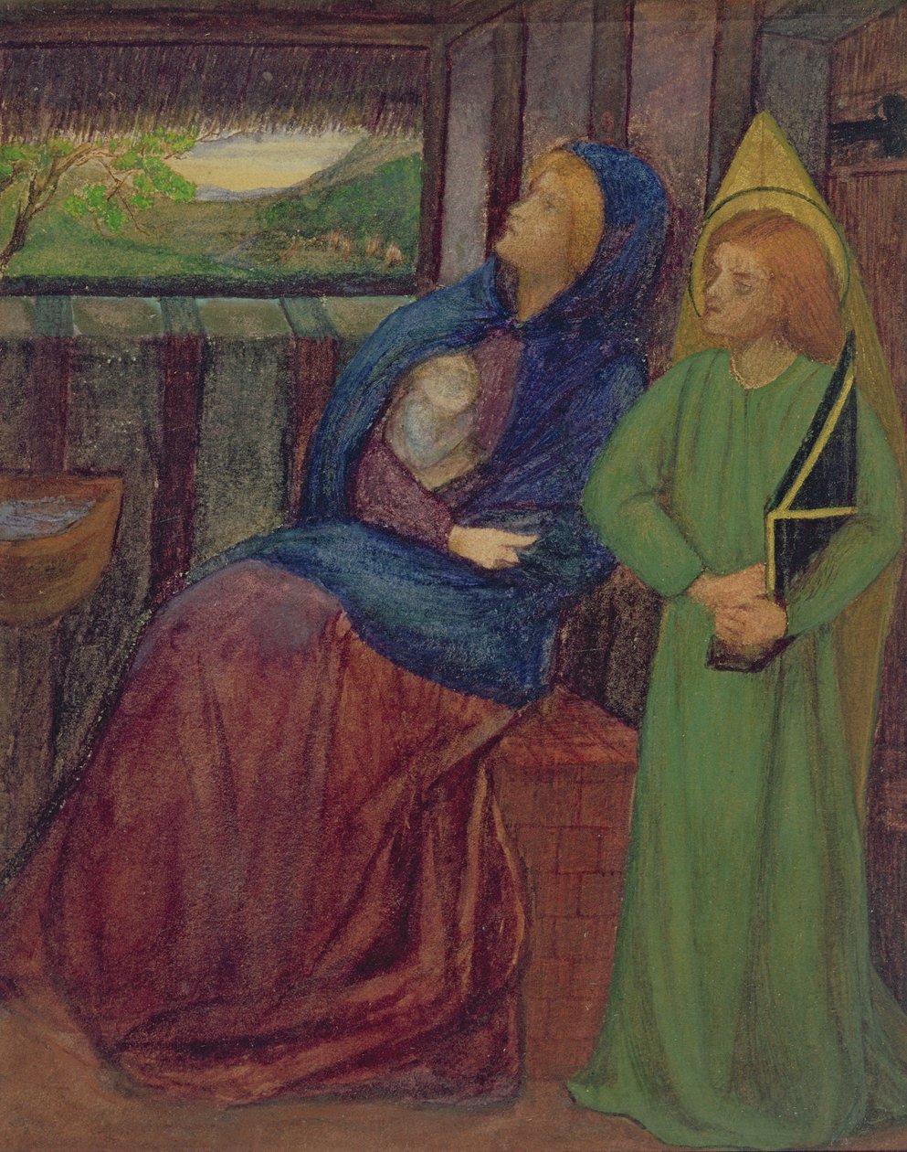 Heliga familjen, ca 1856 (akvarell på papper) av Elizabeth Eleanor Siddal