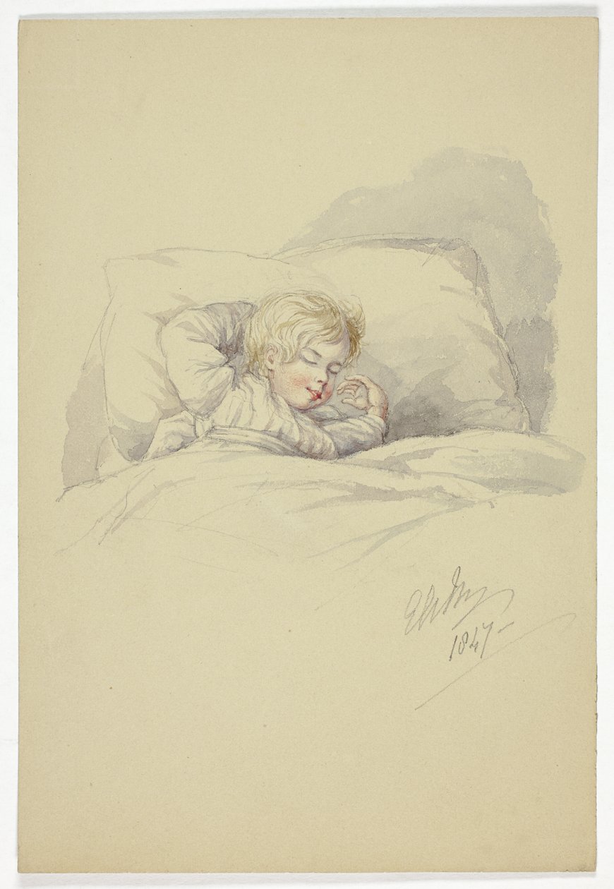Barn som sover (recto) och fiskare på kajen (verso) av Elizabeth Murray