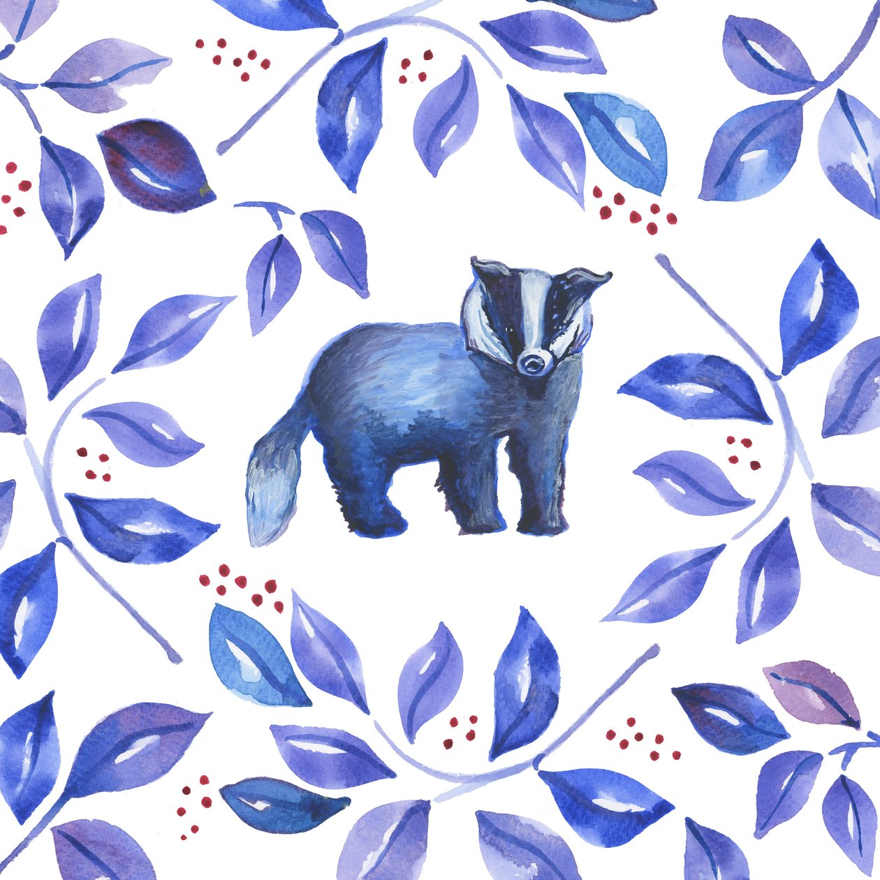 Badger, 2018 (akvarell) av Elizabeth Rider