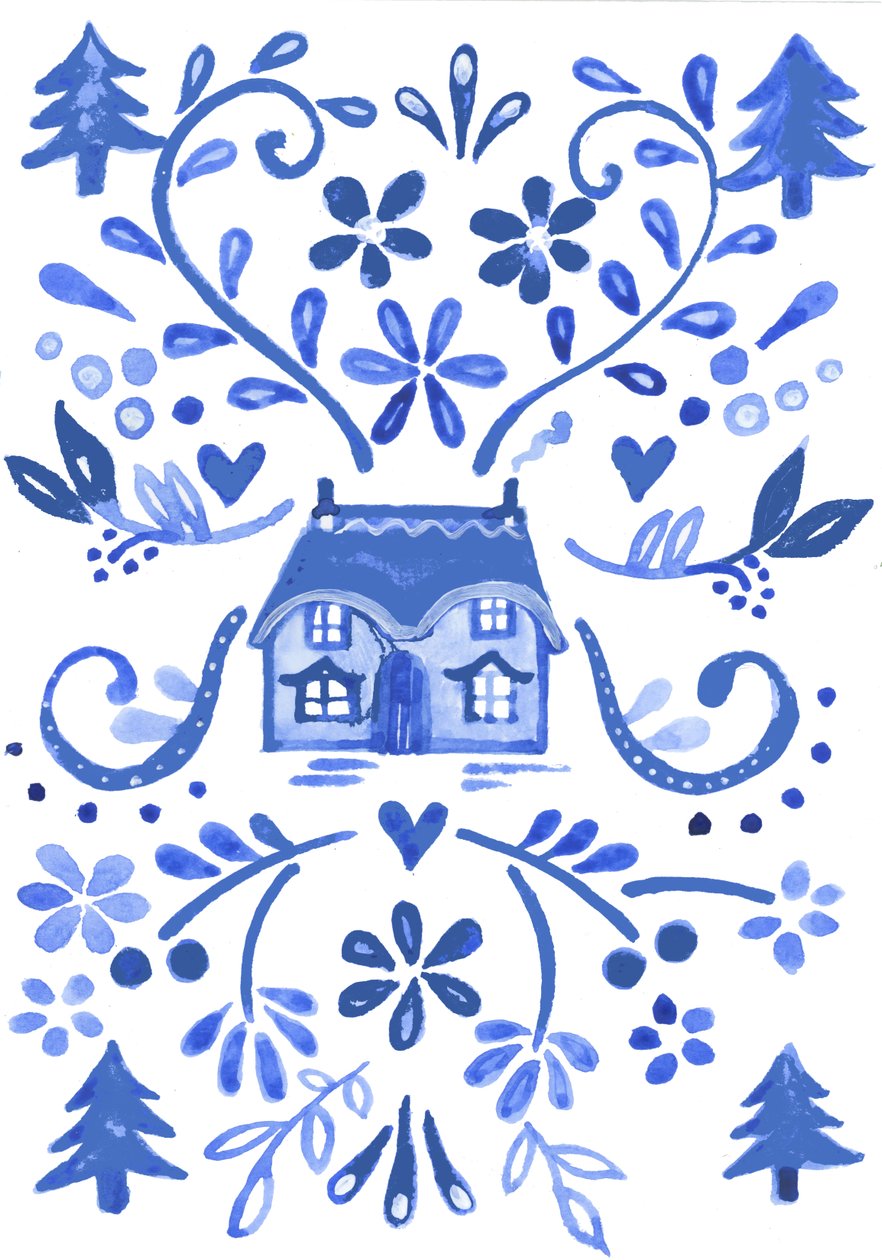 Blue Cottage, 2017 (akvarell) av Elizabeth Rider