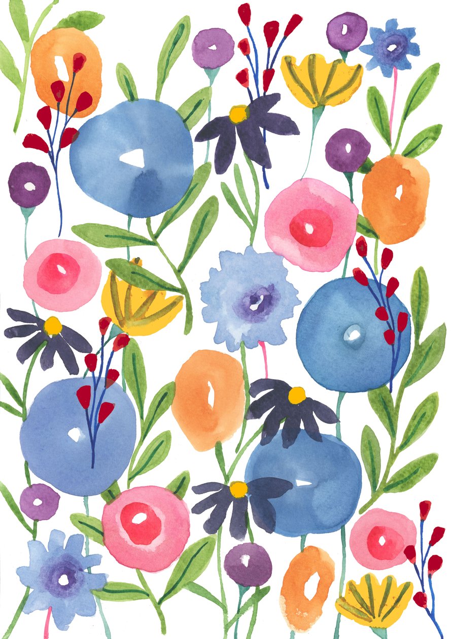 Boho Flowers, 2018 (akvarell) av Elizabeth Rider