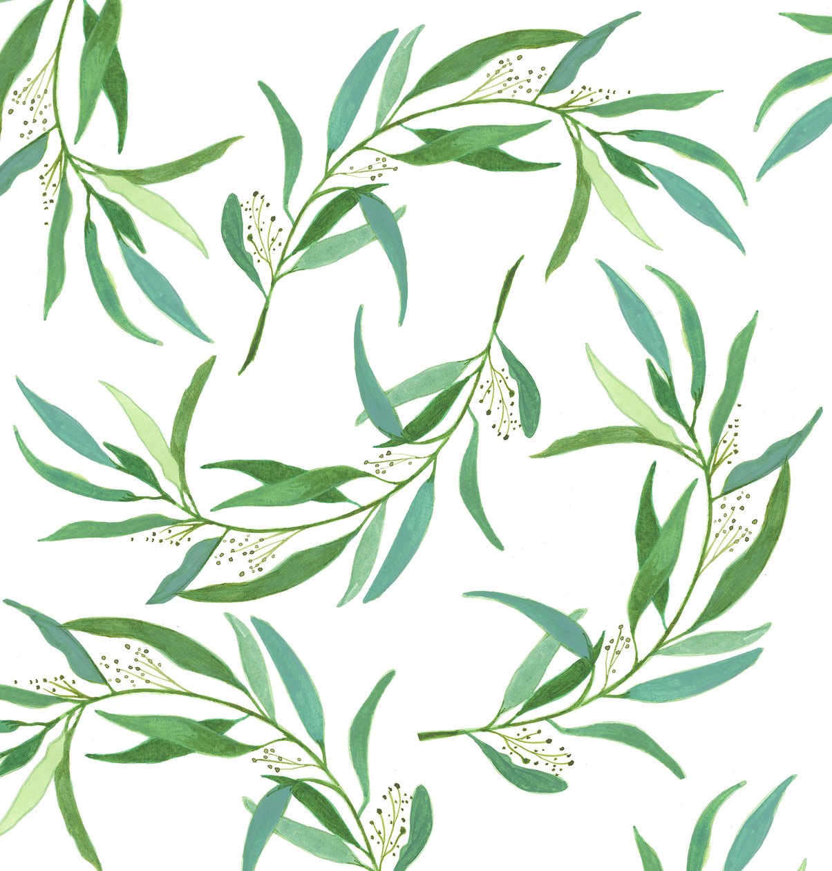 Eucalyptus Leaves, 2018 (akvarell och akryl) av Elizabeth Rider