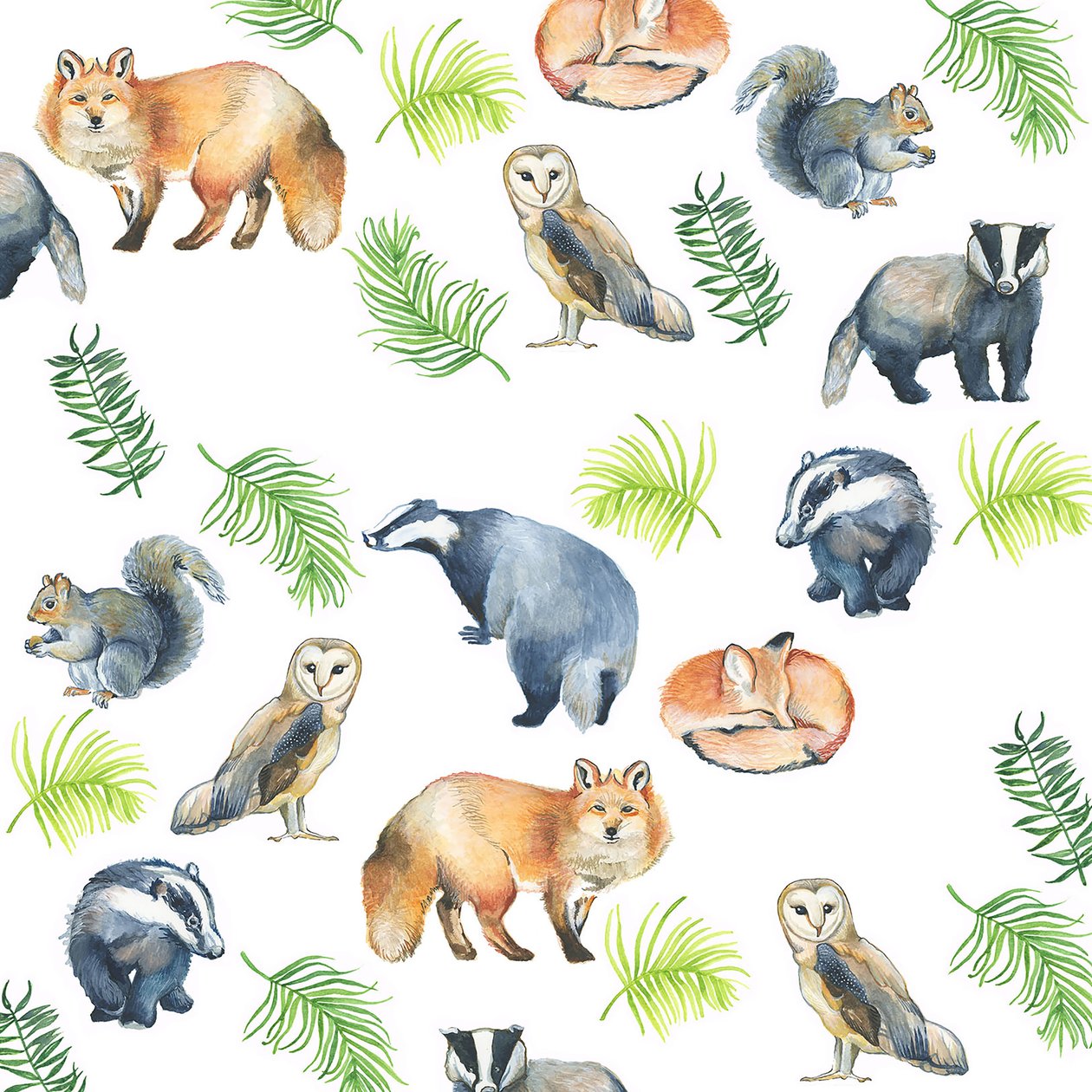 Woodland Animals, 2017 (akvarell) av Elizabeth Rider