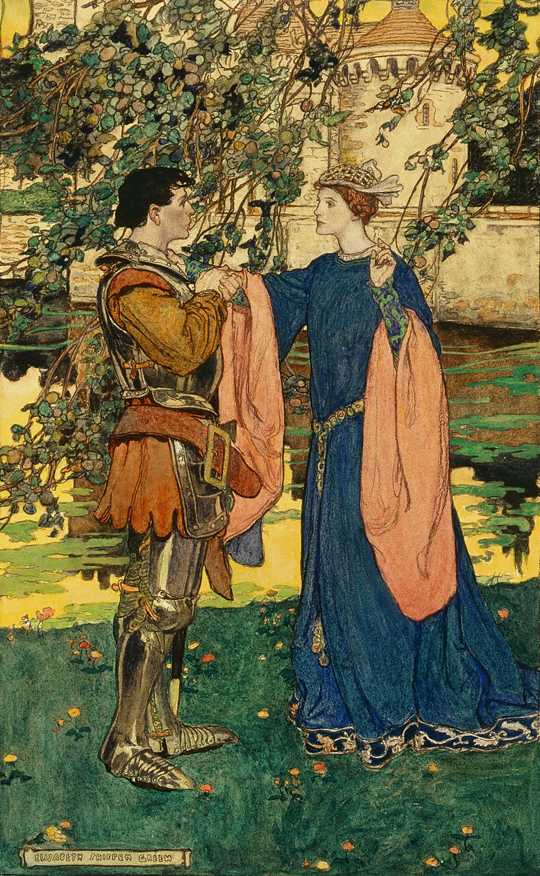 "Han stirrade på henne, hans ansikte tändes" (penna  bläck  akvarell på papper) av Elizabeth Shippen Green
