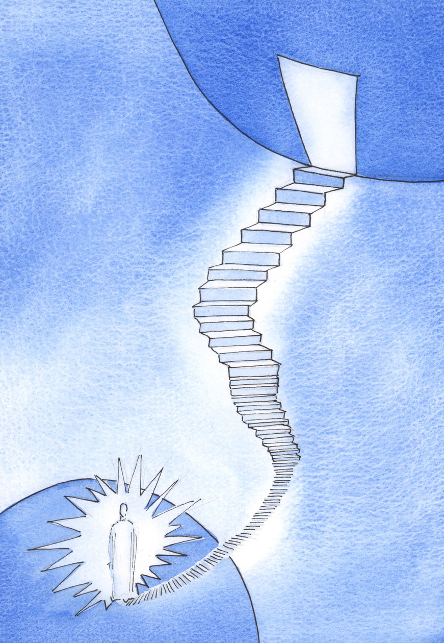 A Stairway to Heaven: Det var Kristus som välkomnade mig i början av den långa "klättringen" till himlen, och som uppmuntrade mig att leva i tro, 2002 (w/c på papper) av Elizabeth Wang