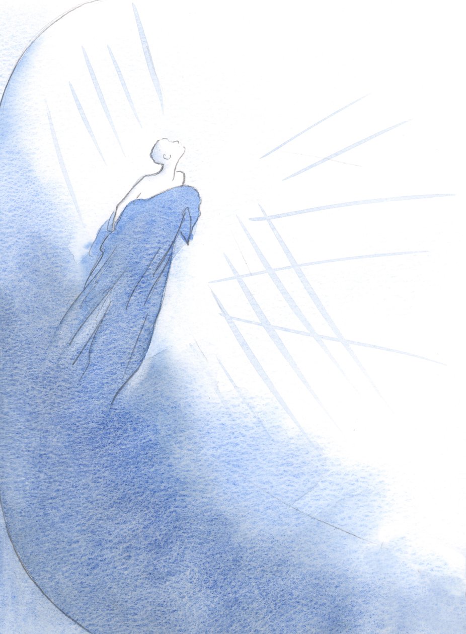 En bortgången själ (en god person) dök upp ur en tunn kokong av självkärlek och skyndade hela tiden mot himlens ära., 2001 (w/c på papper) av Elizabeth Wang