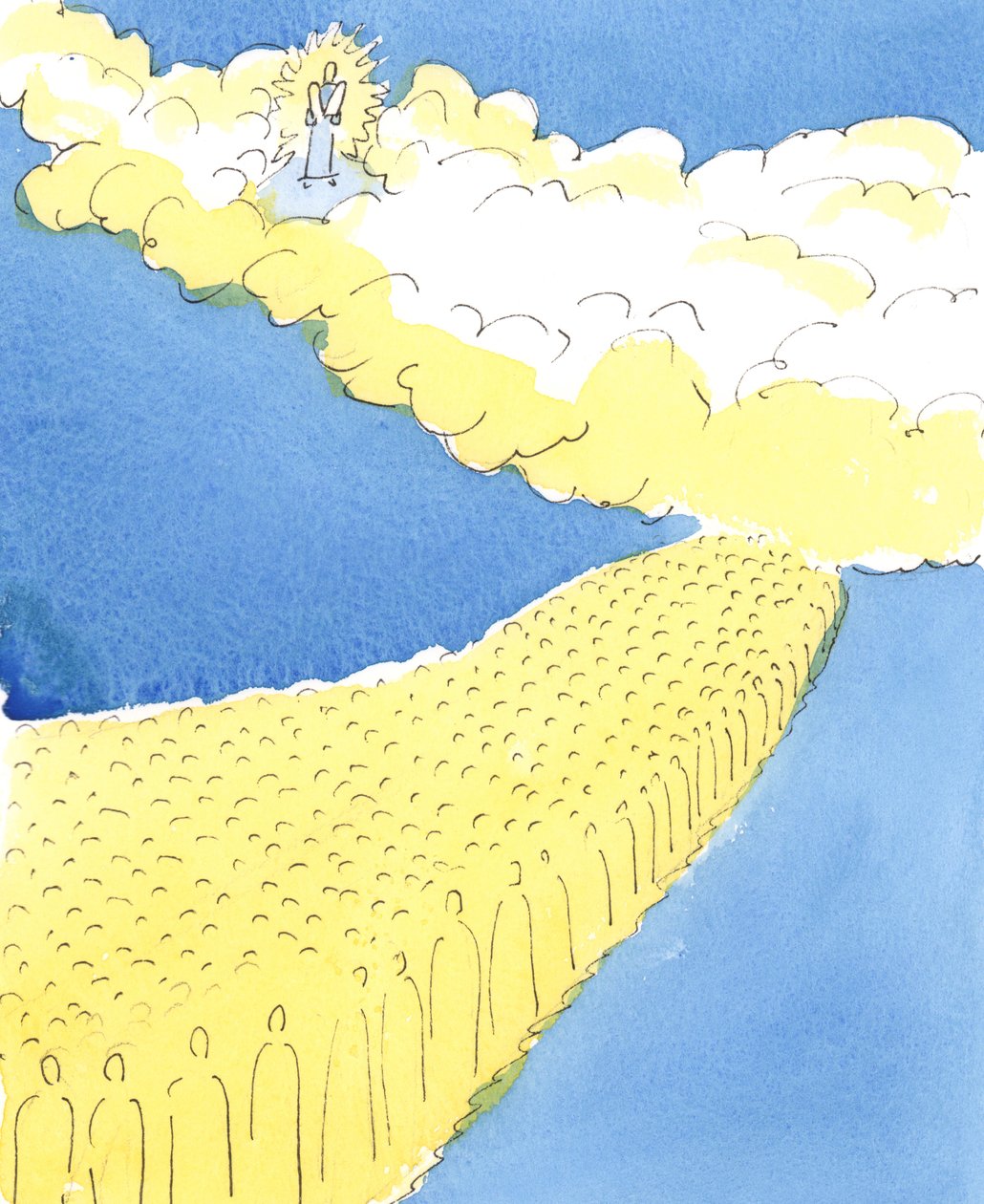 Alla heliga i himlen vet vad människor ända tillbaka till Moses har vetat, att Gud vill att vi ska ära vår mor och far, 2004 (w/c på papper) av Elizabeth Wang