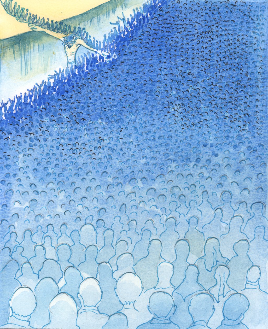 När människor rör sig mot döden och avgrunden kan vissa inte se bron till andra sidan, 2003 (w/c på papper) av Elizabeth Wang