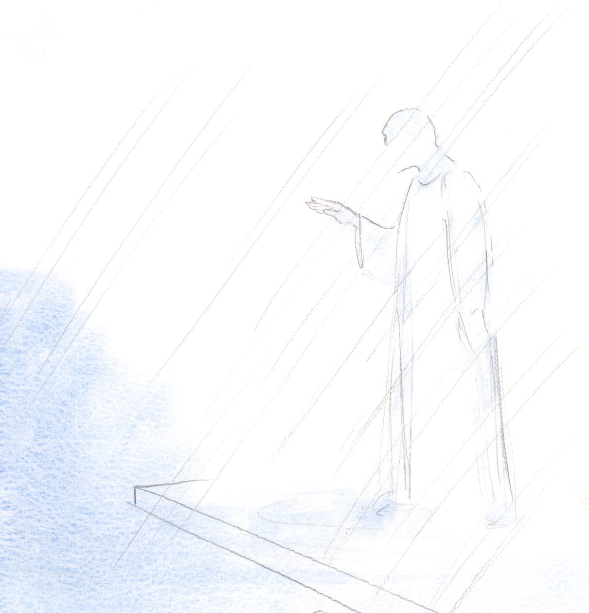 Liksom prästen gjorde det heliga korstecknet och gav oss sin välsignelse, så gjorde också Kristus vår överstepräst., 2001 (w/c på papper) av Elizabeth Wang