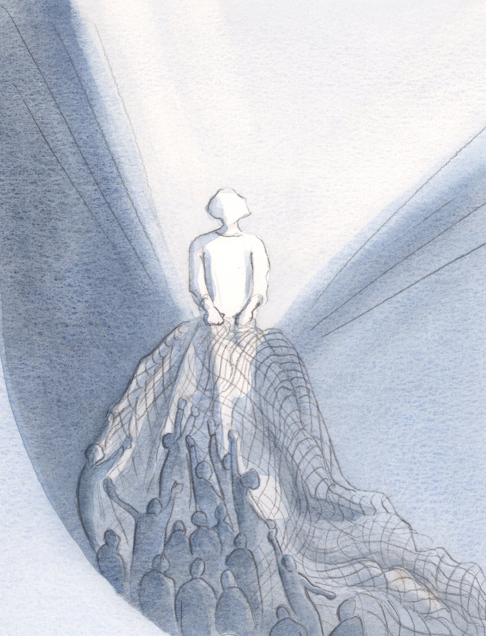 På mässan, som en fiskare, drar Jesus in i sitt rike de som älskar honom, 2001 (w/c på papper) av Elizabeth Wang