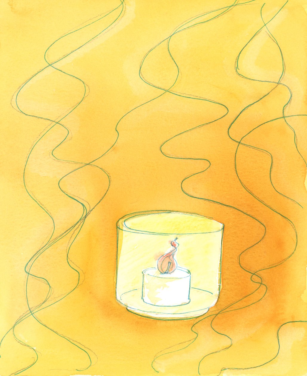 På grund av deras dop har själar förändrats; och de som kommer in i himlen är "skyddade" från kärlekens brinnande eld som är Guds natur, 2003 (w/c på papper) av Elizabeth Wang