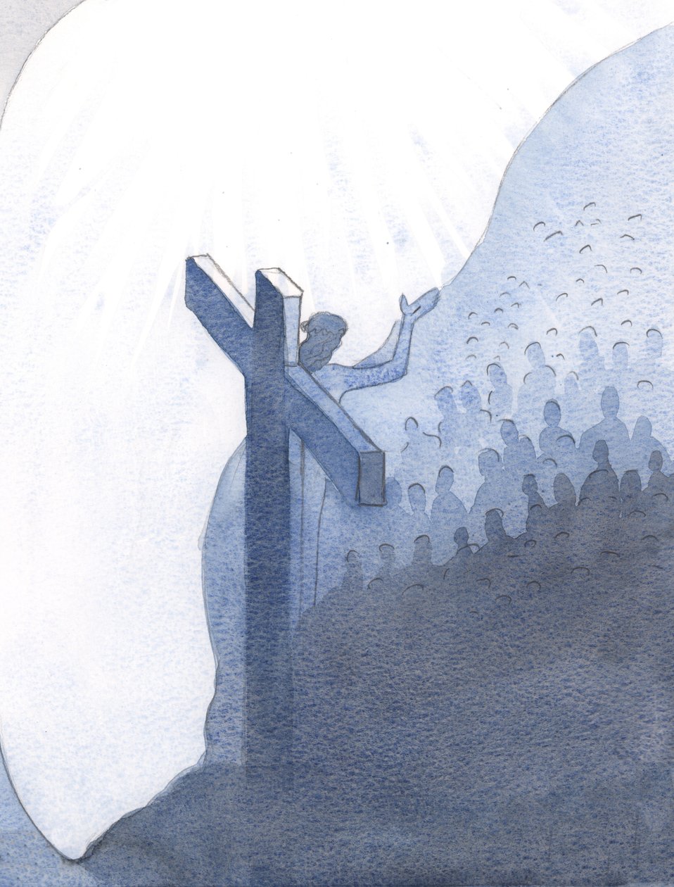 Genom sin gudomliga medkänsla, och i solidaritet med sitt eget folk på jorden, döljde Kristus hela mänsklighetens synder., 2001 (w/c på papper) av Elizabeth Wang